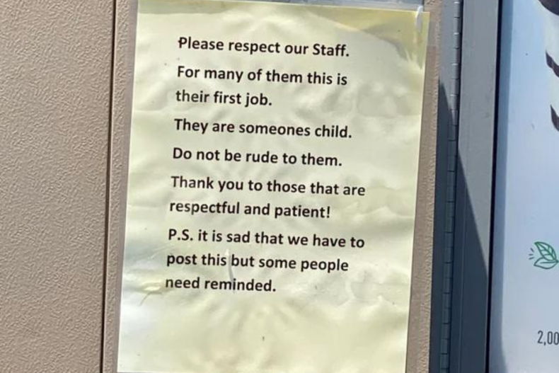 Sign asks customers for respect