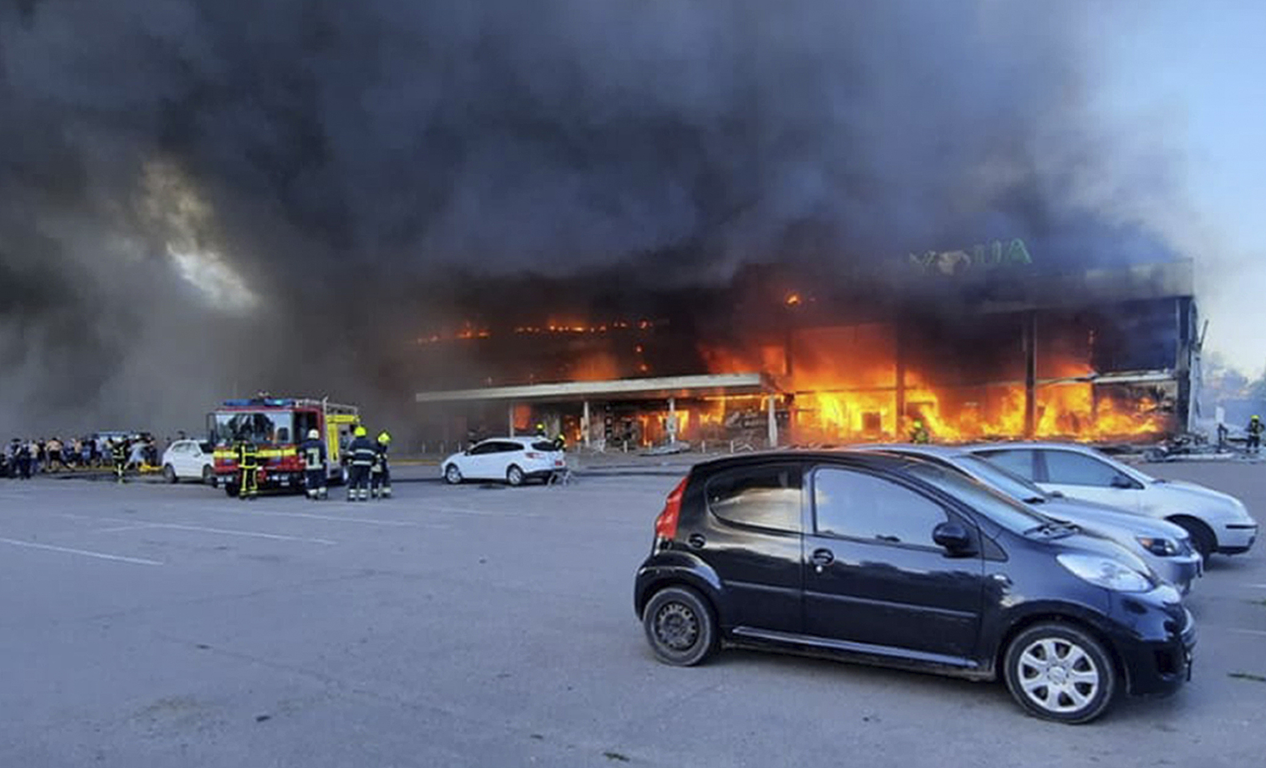 Video Shows Massive Fire at Ukraine Mall After Russian Missile Attack