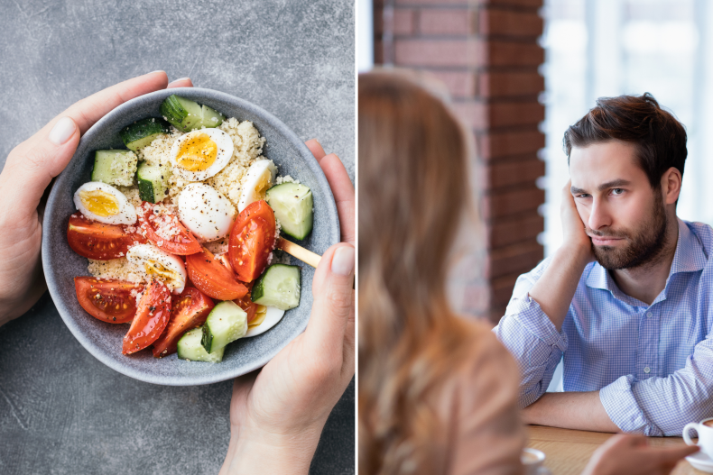 Salad and arguing couple