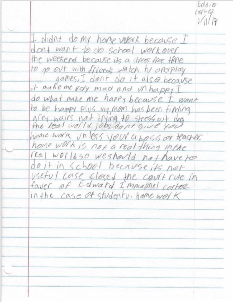 Eddie's hilarious homework.
