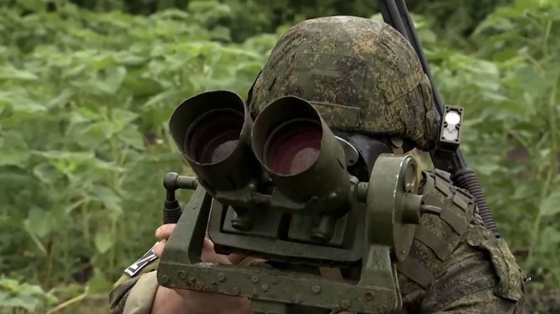 Russian soldier monitors airspace