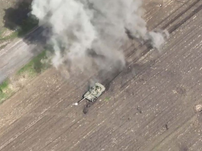 Russian tank in minefield