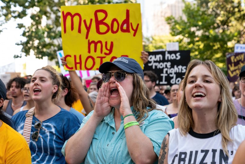 Abortion rights activists protest. 