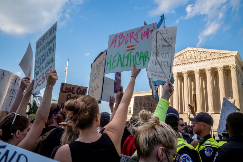 Abortion-rights demonstrators protest in front of SCOTUS