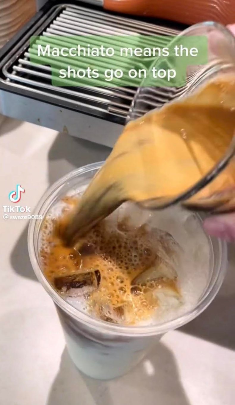 Espresso shot poured in macchiato