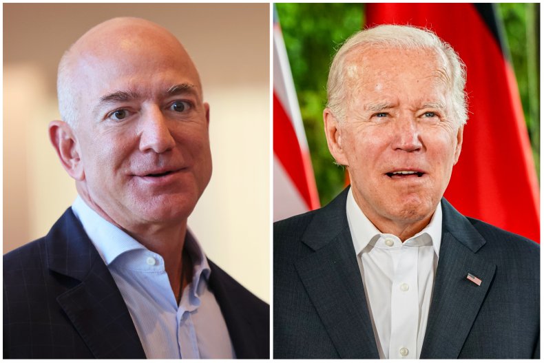 Split image of Bezos and President Biden
