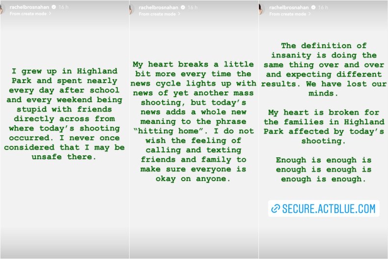 Rachel Brosnahan's statement on Highland Park shooting