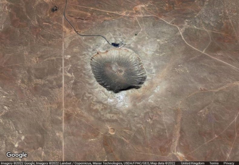 Aerial view of meteor crater. 