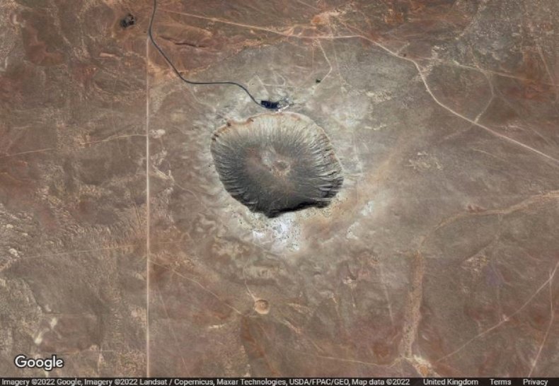 Aerial view of meteor crater.