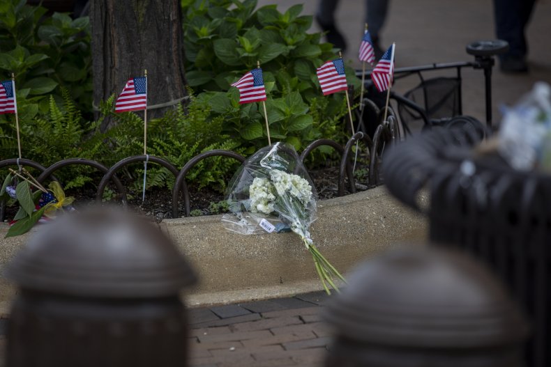 Flowers at site of Highland Park shooting