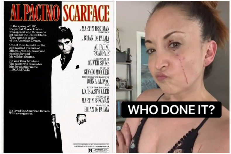 Mandy Morris and "Scarface" poster. 