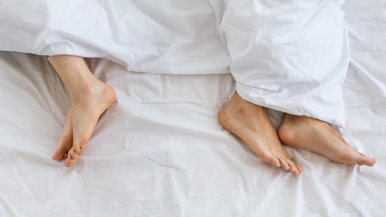 Man and woman feet in bed