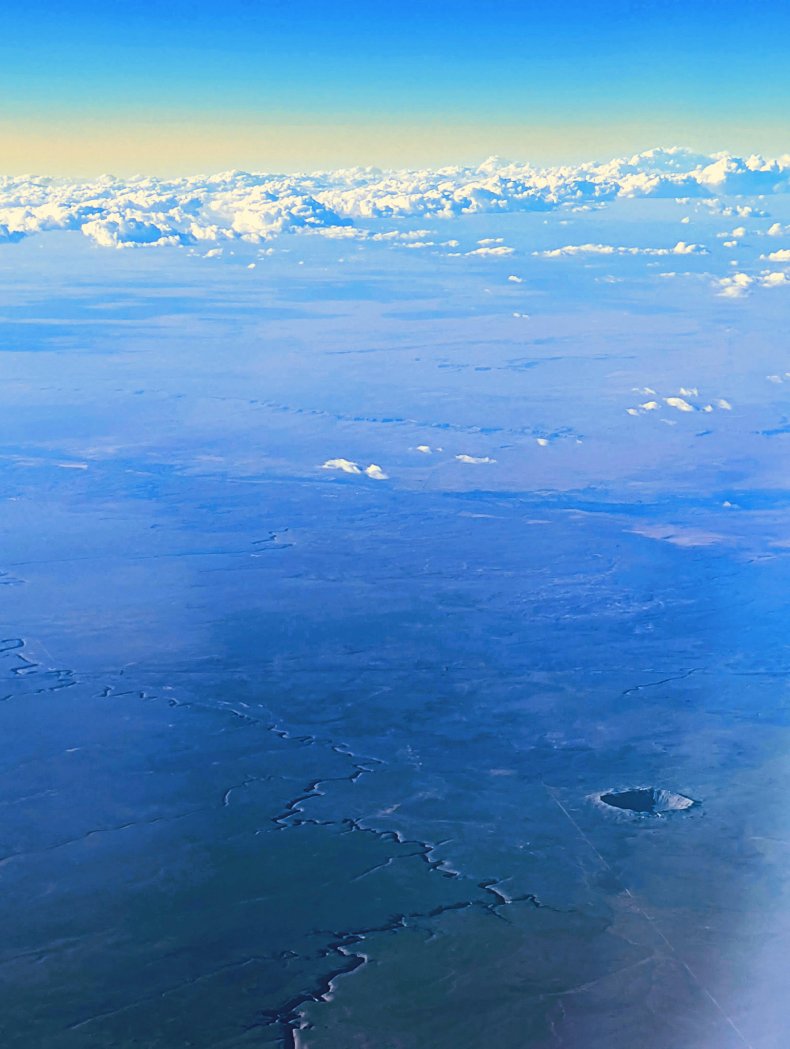 Photo of meteor from plane window.