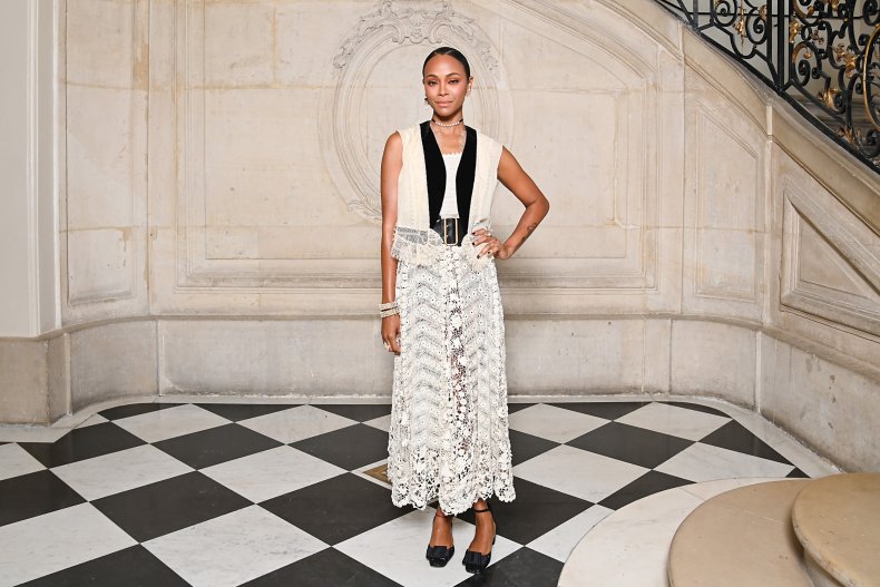 Zoe Saldana attends Paris Fashion Week 2022