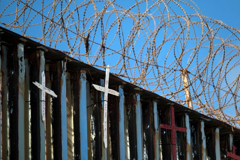 Crosses on US-Mexico border fence