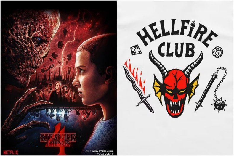 'Stranger Things' poster & Hellfire Club merchandise.