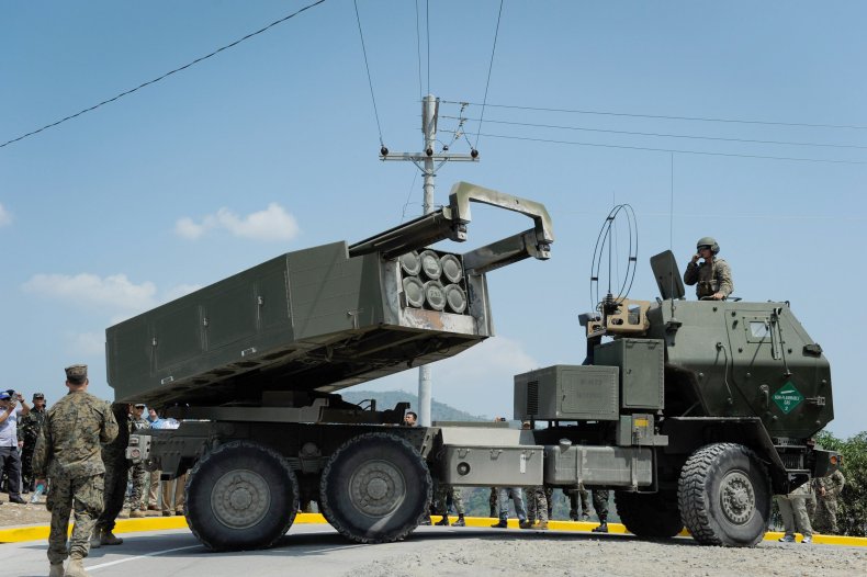 A HIMARS on display