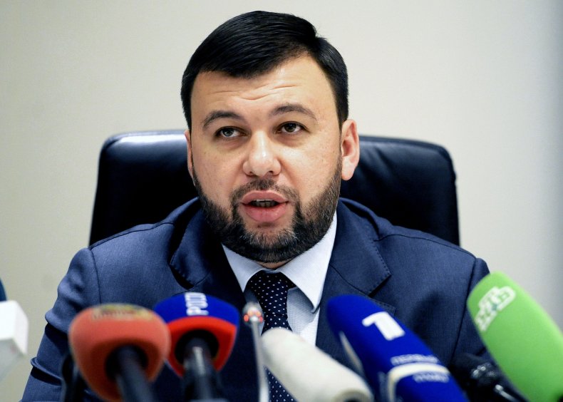 Denis Pushilin speaks to the press 