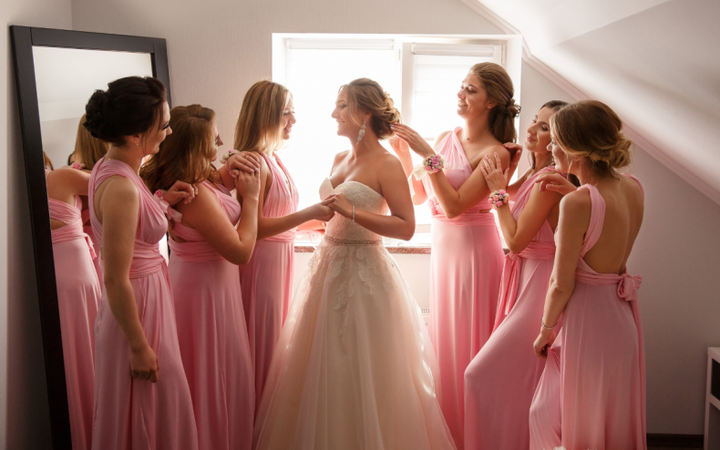 A bride and her bridesmaids.