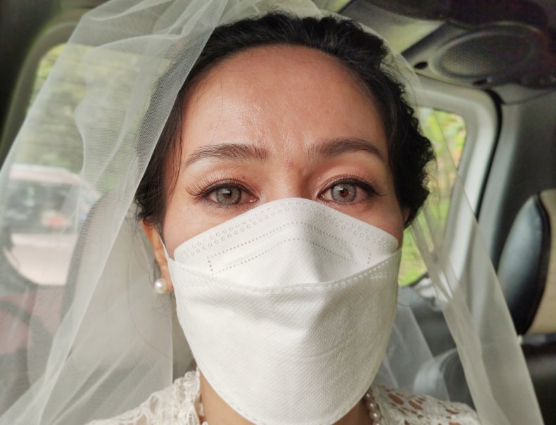 Bride with face mask on