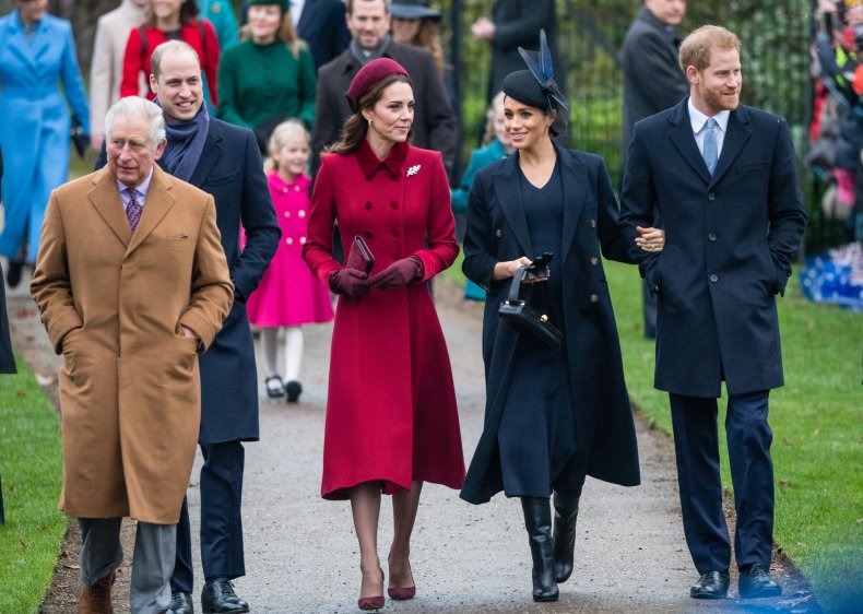 Charles with Harry, Meghan, William, Kate