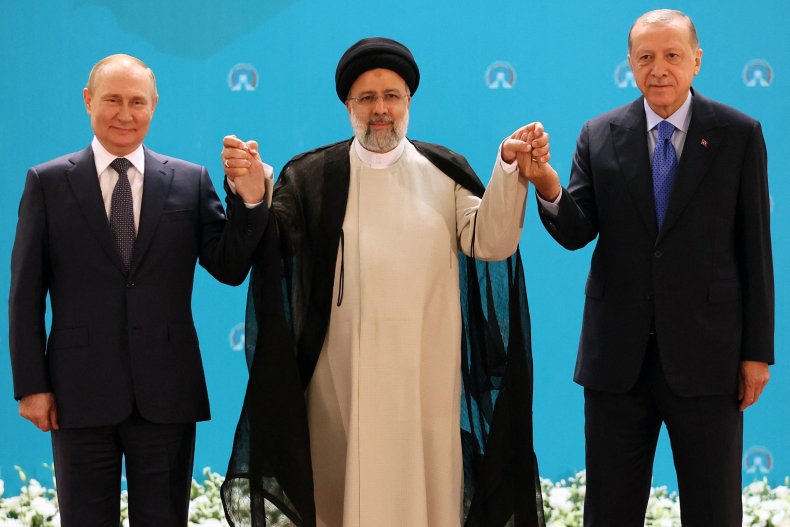 Vladimir Putin and Iranian and Turkish leaders