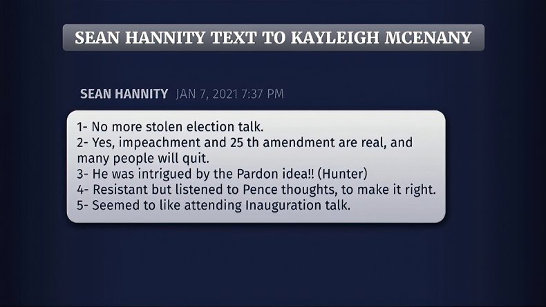 Sean Hannity text to Trump official