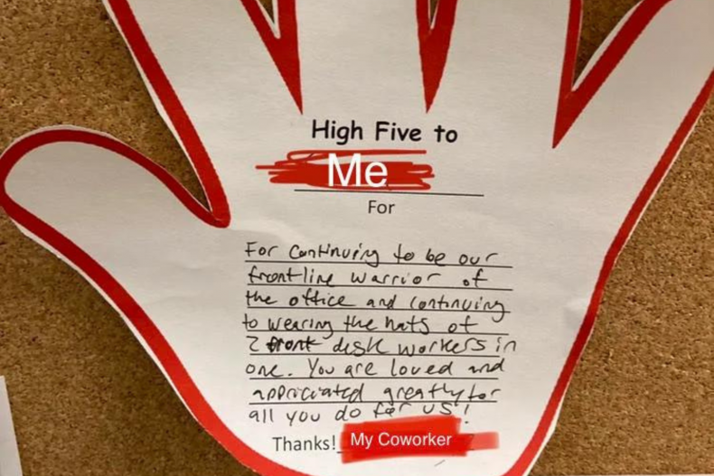 Employee virtual praise "high five"
