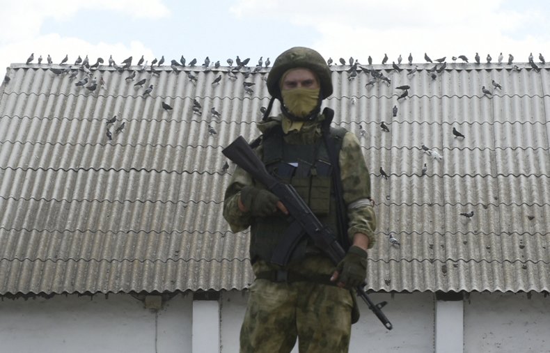 A Russian Serviceman Stands Guard