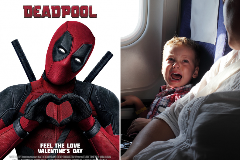 Deadpool poster and crying child