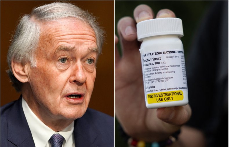 Edward Markey and bottle of tecovirimat