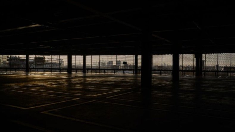 London skyline dark car park