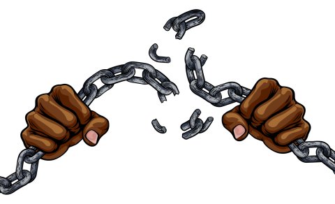 black hands breaking chains reparations