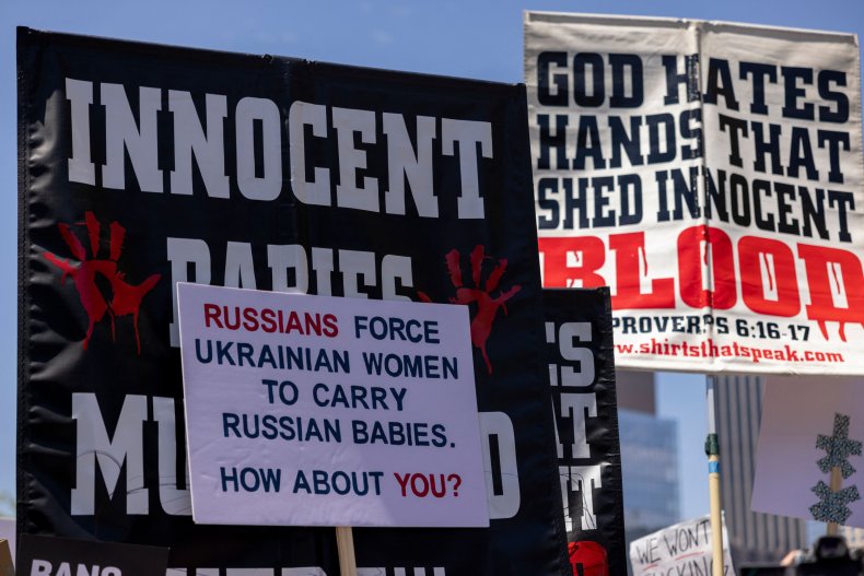Signs during abortion rights protest