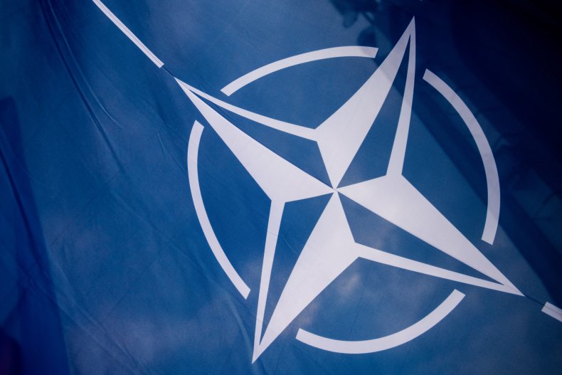A NATO flag is seen