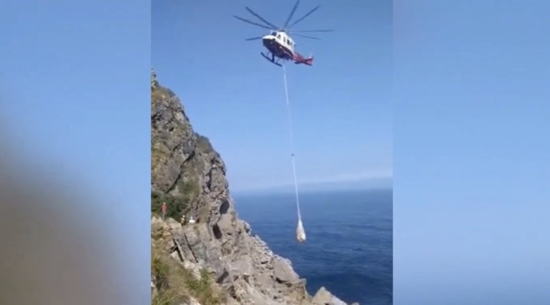 Cow rescued by helicopter in Spain