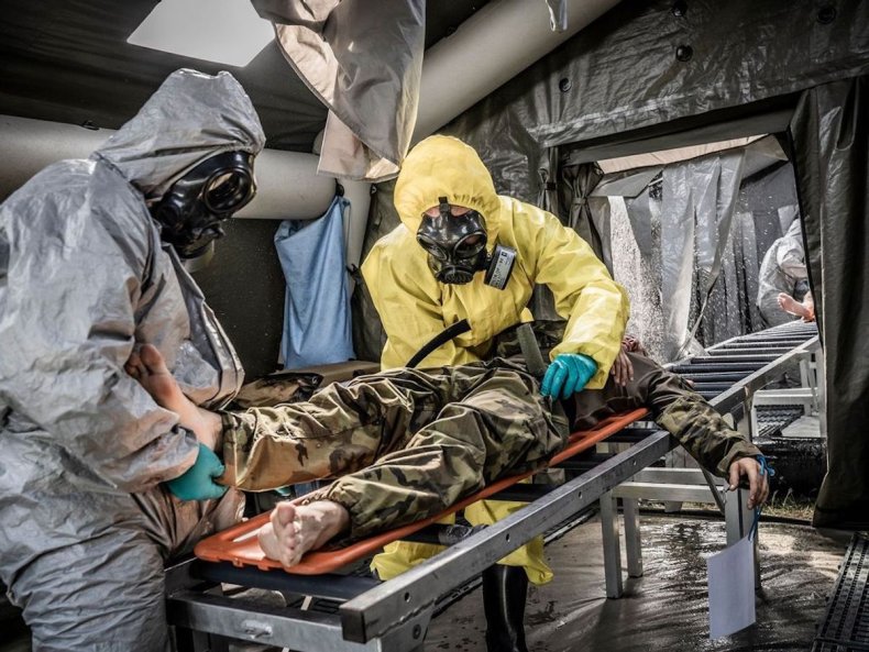Royal Navy medics at CBRN training