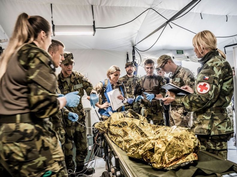 Royal Navy medics at CBRN training