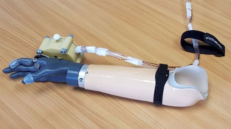 Prosthetic hand controlled by breath