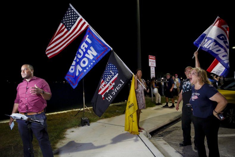 Donald Trump supporters with flags outside Mar-a-Lago