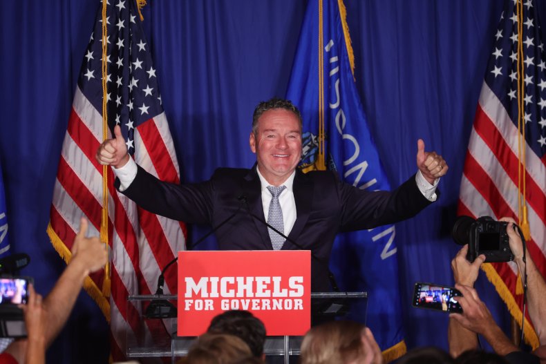 Republican Wisconsin candidate Tim Michels celebrates win