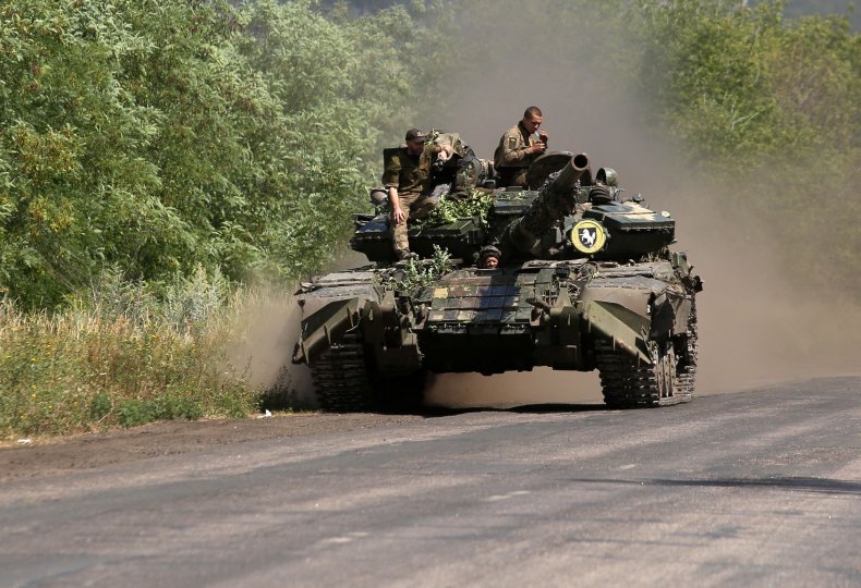Ukrainian soldiers with tank