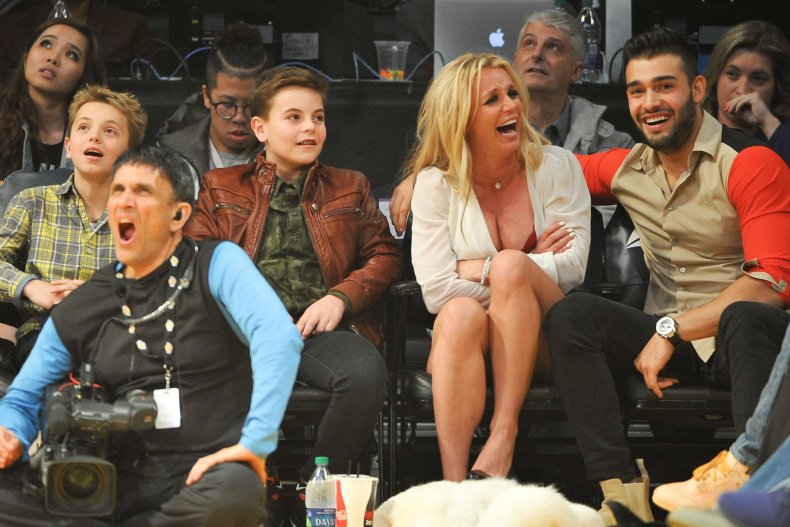 Britney Spears and Sam Asghari with sons