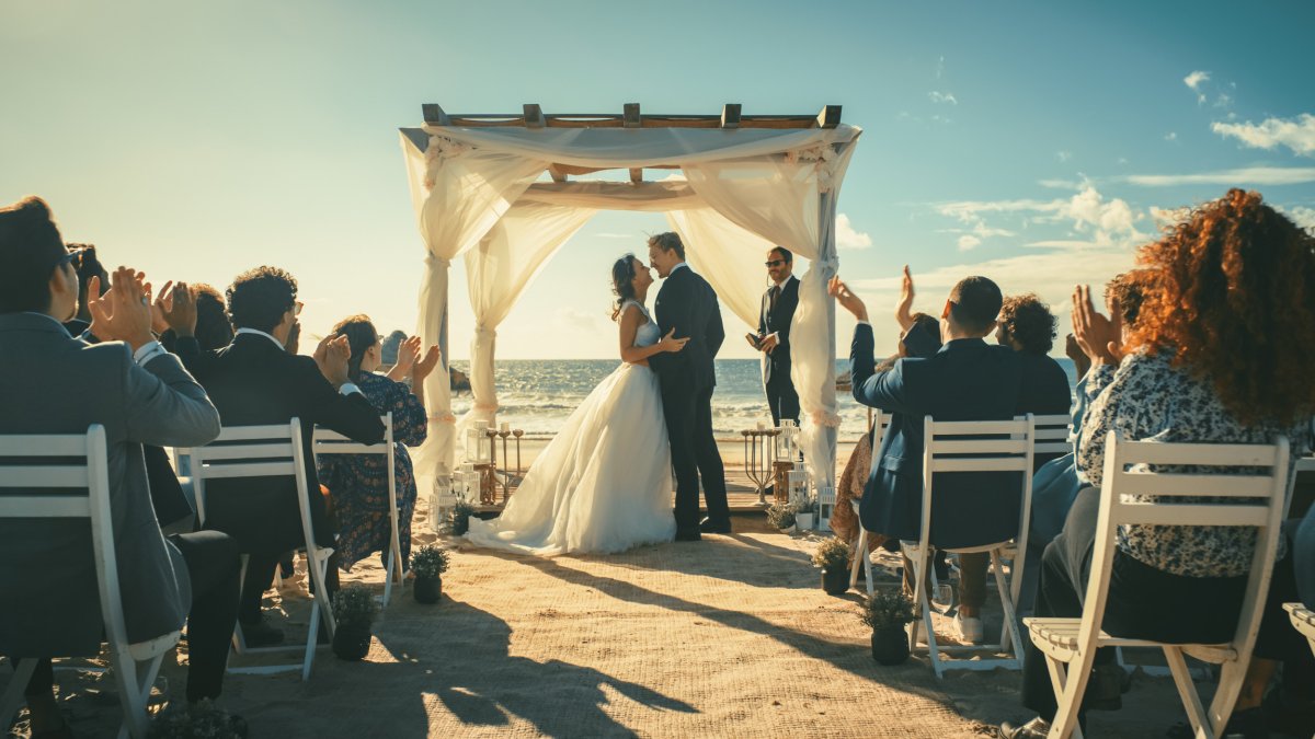 A wedding on a beach. 