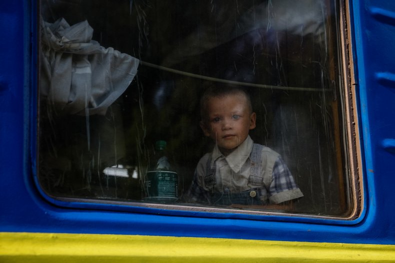 A Boy Is Evacuated in Ukraine