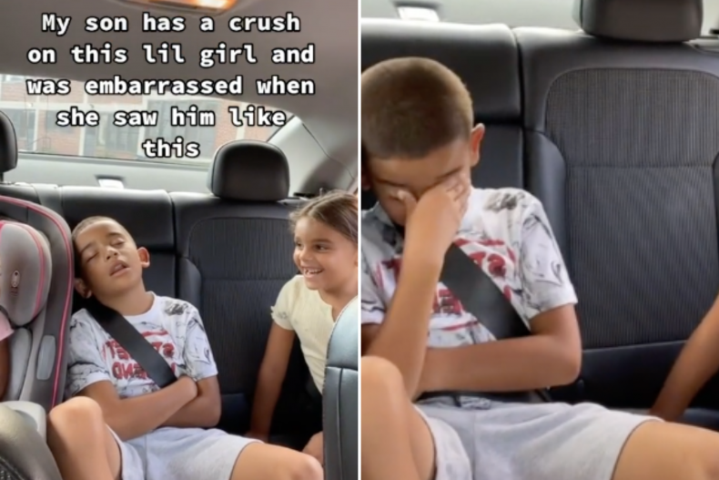 Boy woken by crush in viral video