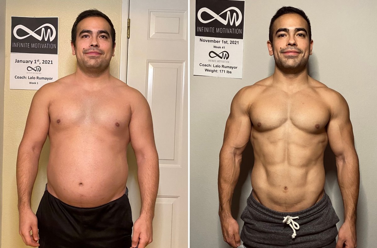 Lalo Rumayor before and after body transformation.