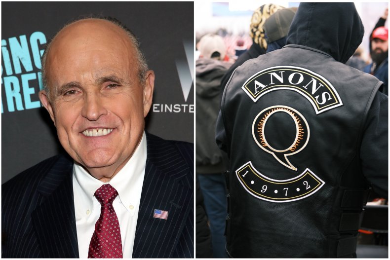 Rudy Giuliani and a QAnon follower