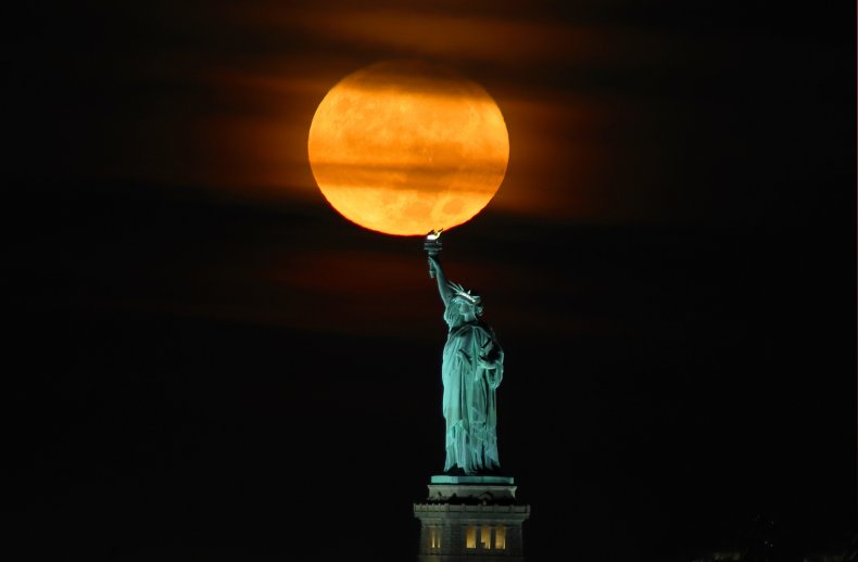 A Harvest Moon above New York