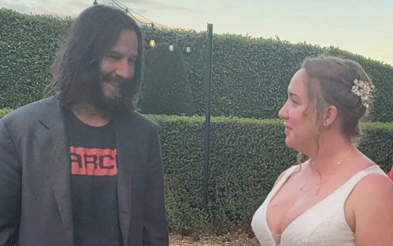 Keanu Reeves and the bride, Nikki Roadnight.